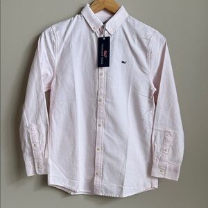 Vineyard Vines Boys Medium (10-12) Oxford Whale Dress Shirt Fine Line Flamingo